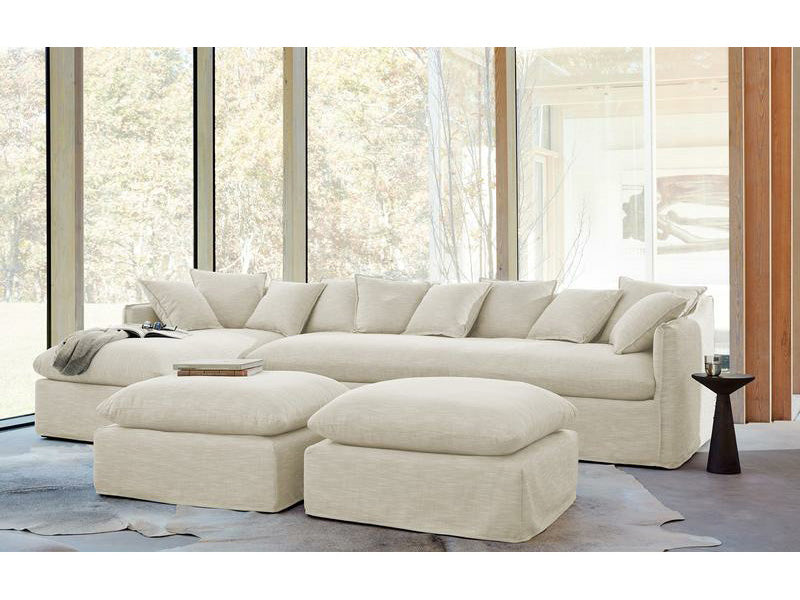 White Fabric Living Room Sectional Couch Sofa Hardwood Frame And Solid Stainless Steel Legs Sectional Couch Sofa