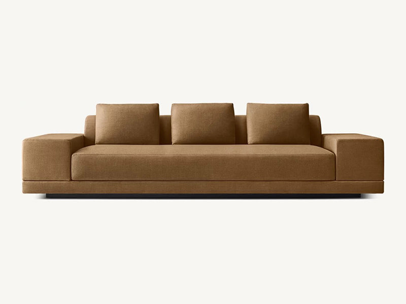 Modern Brown Linen Fabric and Feather Sofa with 3 Seats