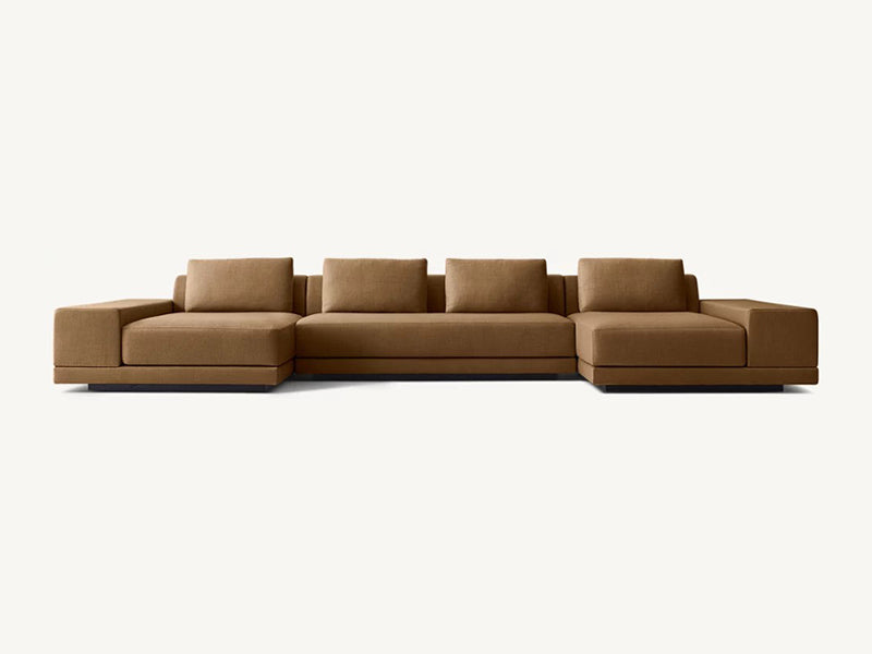 Modern U Shape Brown Linen Fabric and Feather Sofa