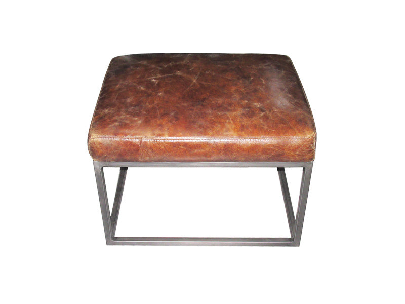 Brown Ottoman,Vintage Leather Ottoman,Living Room Ottoman,Metal Frame Ottoman