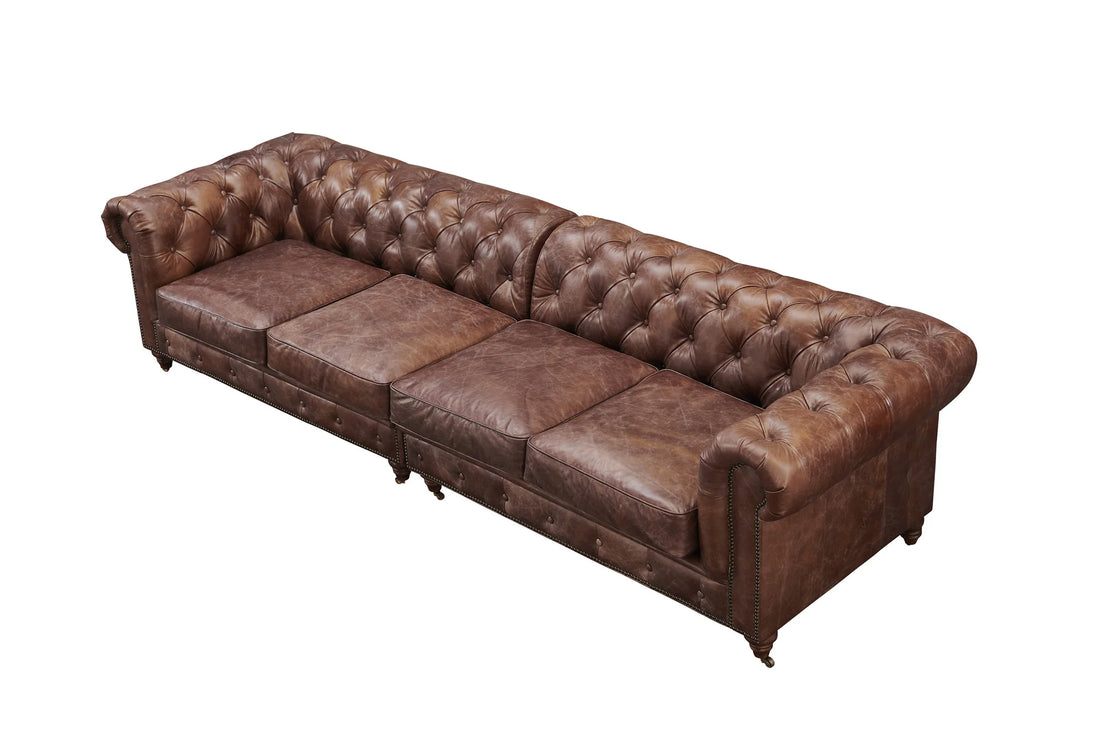Buffalo Leather Chesterfield Sofa - Bark Brown Leather - 120"