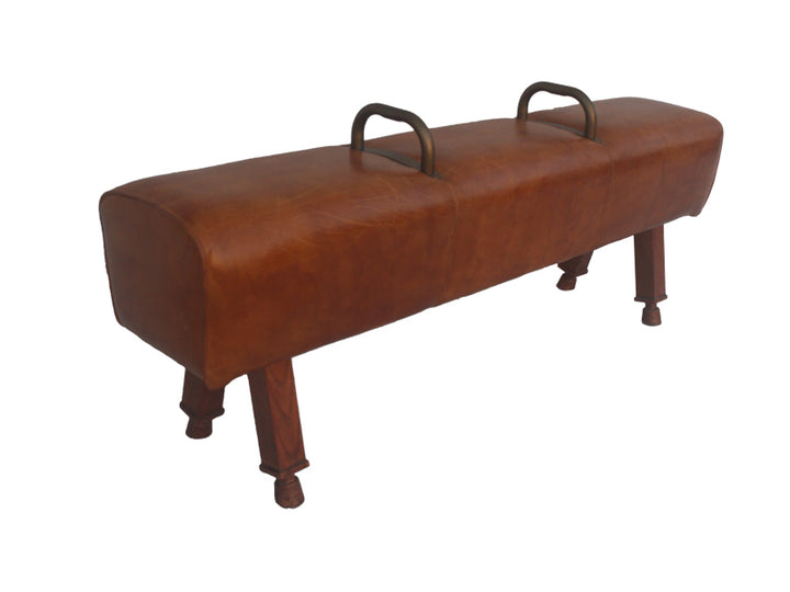 Brown Stool,Vintage Leather Stool,Bedroom Leisure Bench Stool,Wood Legs Stool