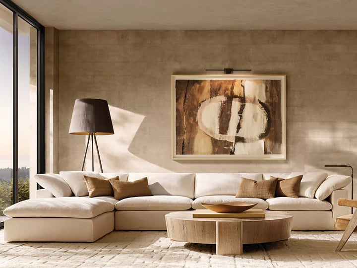 Modern White Linen Fabric and Feather Sofa with 4 Seats