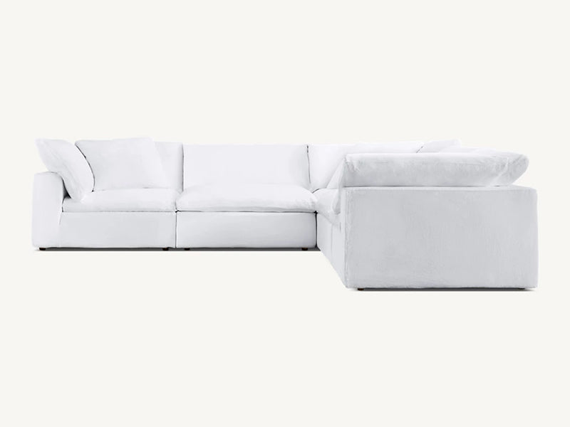 Modern White Linen Fabric and Feather Sofa with 5 Seats