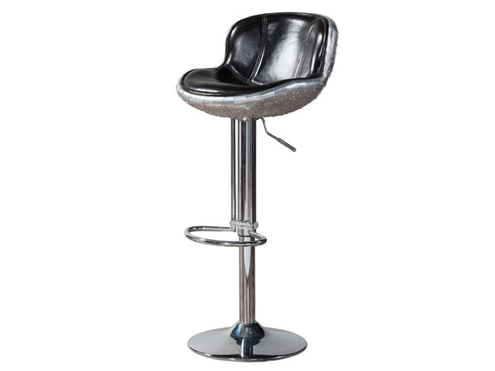 Aviator Black Vintage Leather Bar Stool,Wood Frame+ Stainless Steel Base+ Vintage Real Leather