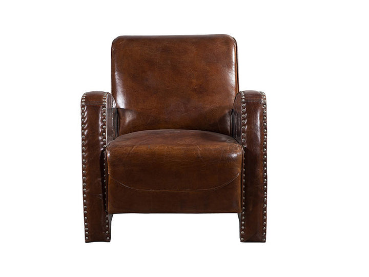 Aviator Grain Leather Aluminum Cover Armchair,Wood Frame+High Density Foam+Vintage Real Leather+ Aluminum Cover