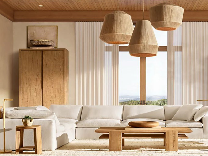Modern White Linen Fabric and Feather Sofa with 5 Seats