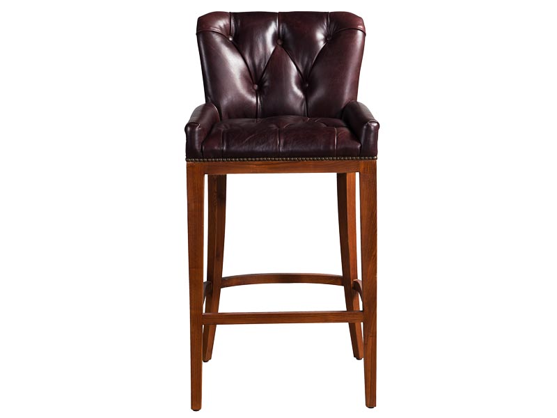 Oak Wood Vintage Leather Bar Stool,Wood Frame+ High Density Foam+ Vintage Real Leather