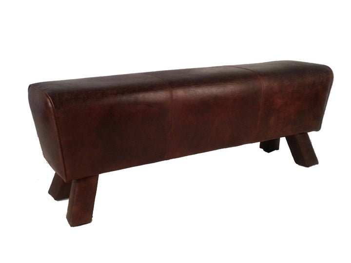 Wood Leg Vintage Leather Foot Stool