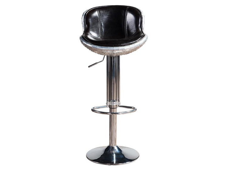 Aviator Black Vintage Leather Bar Stool,Wood Frame+ Stainless Steel Base+ Vintage Real Leather