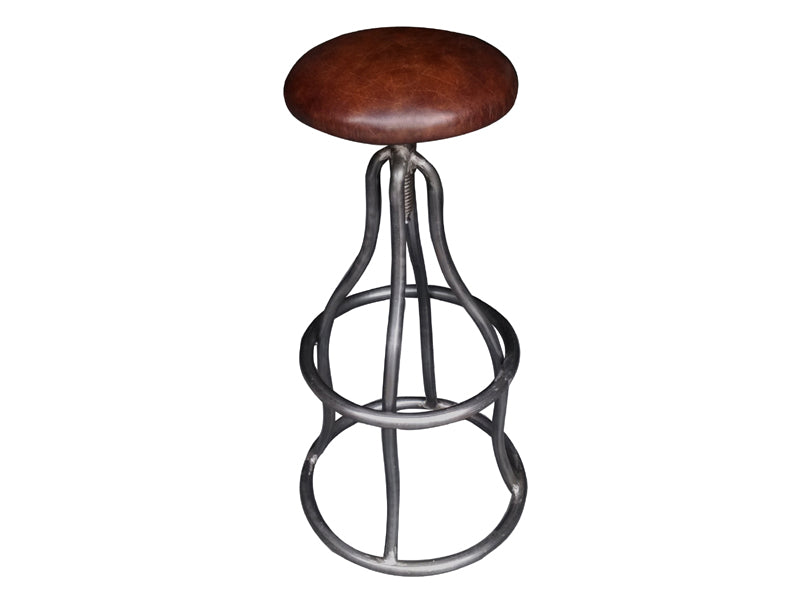 Rustic Base Swivel Bar Stool in Vintage Leather