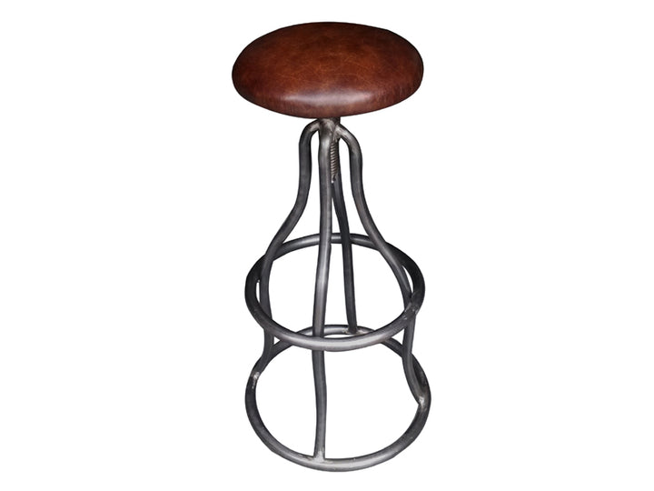 Rustic Base Swivel Bar Stool in Vintage Leather