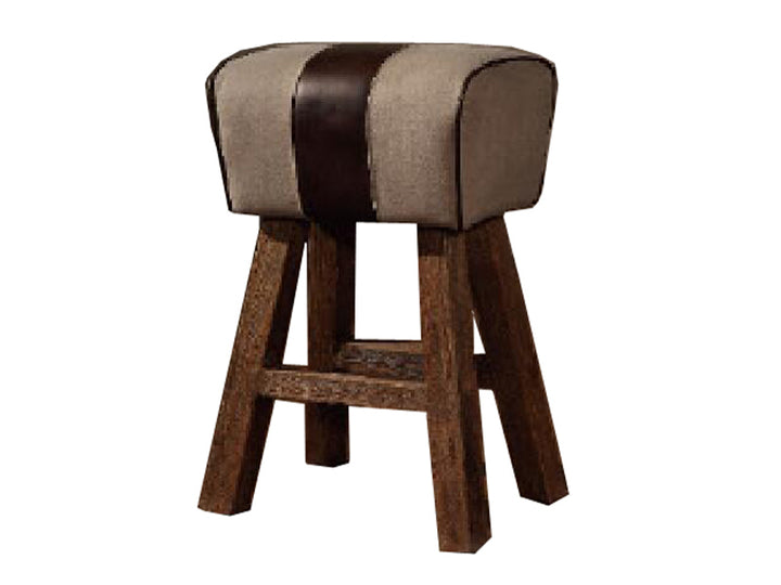 Canvas and Vintage Leather Small Stool