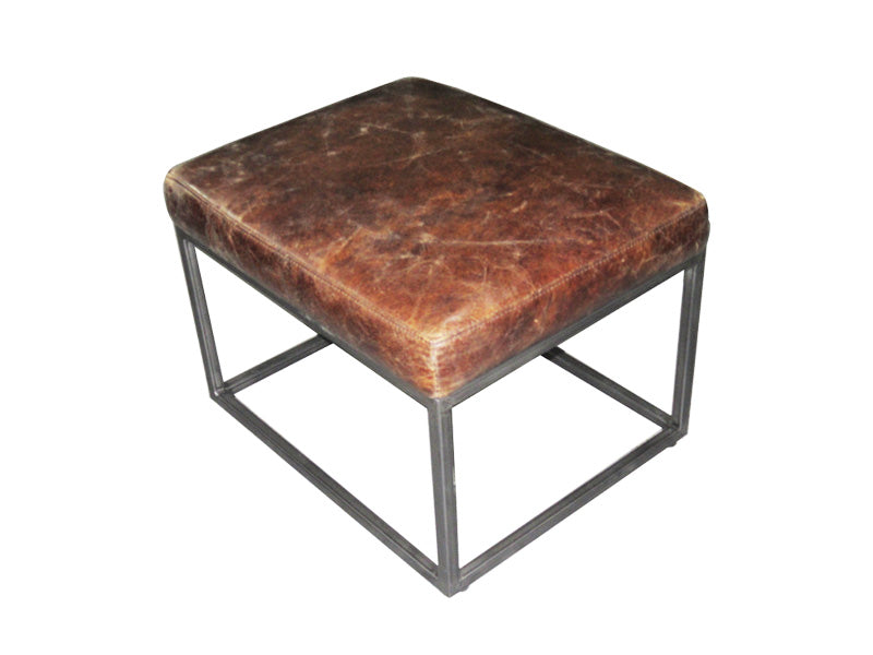Brown Ottoman,Vintage Leather Ottoman,Living Room Ottoman,Metal Frame Ottoman