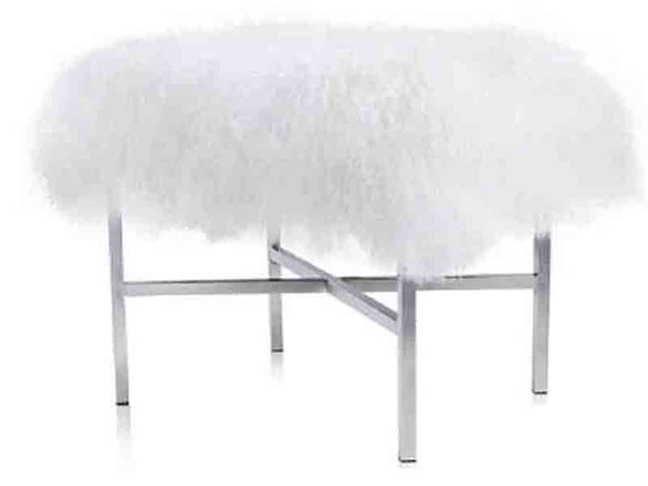 High Polish Metal Frame Wool Ottoman