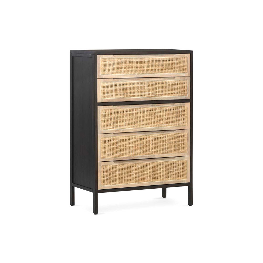 Black Diego Rattan 5-Drawer Dresser