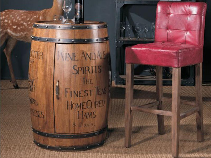 Tufted Back High Stool in Vintage Leather