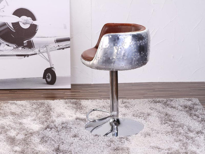 Aviator Vintage Leather Bar Chair,Wood Frame+ Stainless Steel Base+ Vintage Real Leather