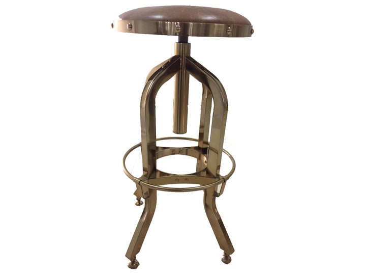 Golden Color Vintage Leather Top Bar Stool