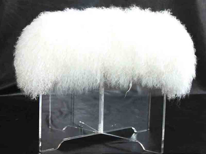 High Polish Metal Frame Wool Ottoman