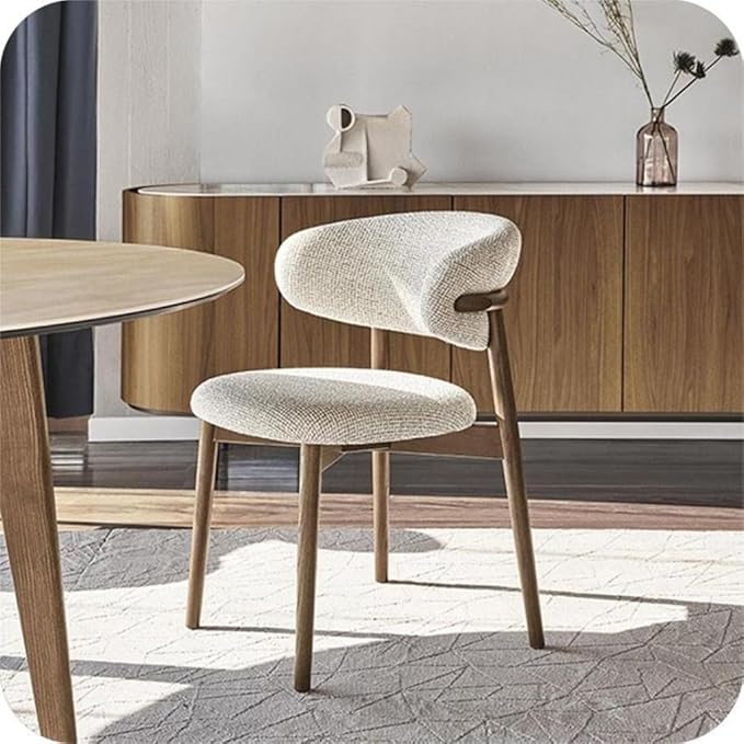 Dining Chair , Accent Chairs Comfy Fabric Cushion Seat, Curved Backrest Kitchen Side Chairs with Sturdy Wood Legs for Kitchen Restaurant Living Room