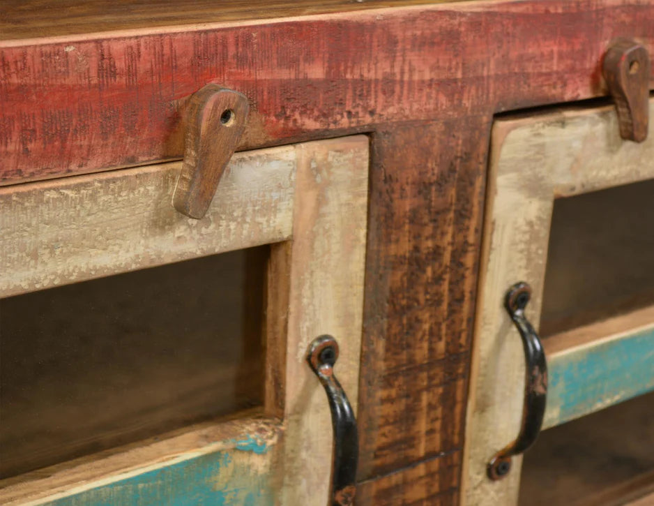 Reclaimed Wood Glass Door Tv Cabinet