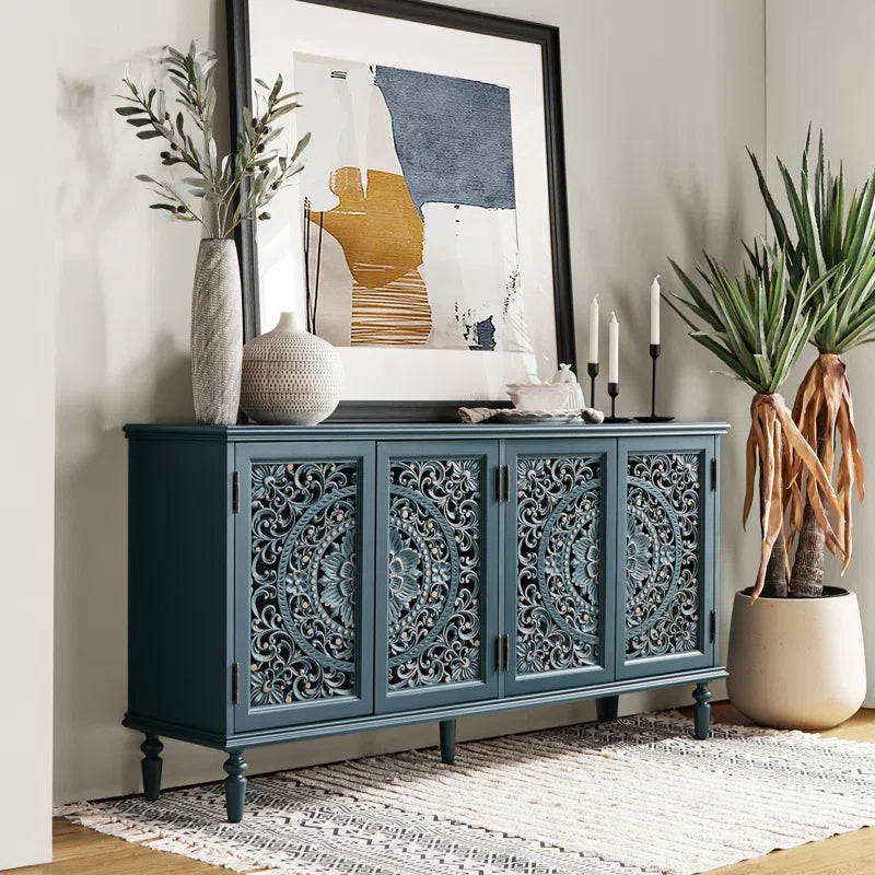 Solid Mango Wood Hand Carved Side Board