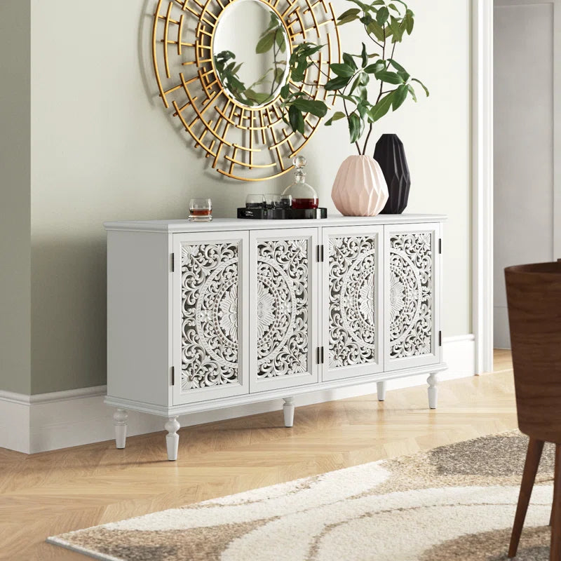 Solid Mango Wood Hand Carved Side Board