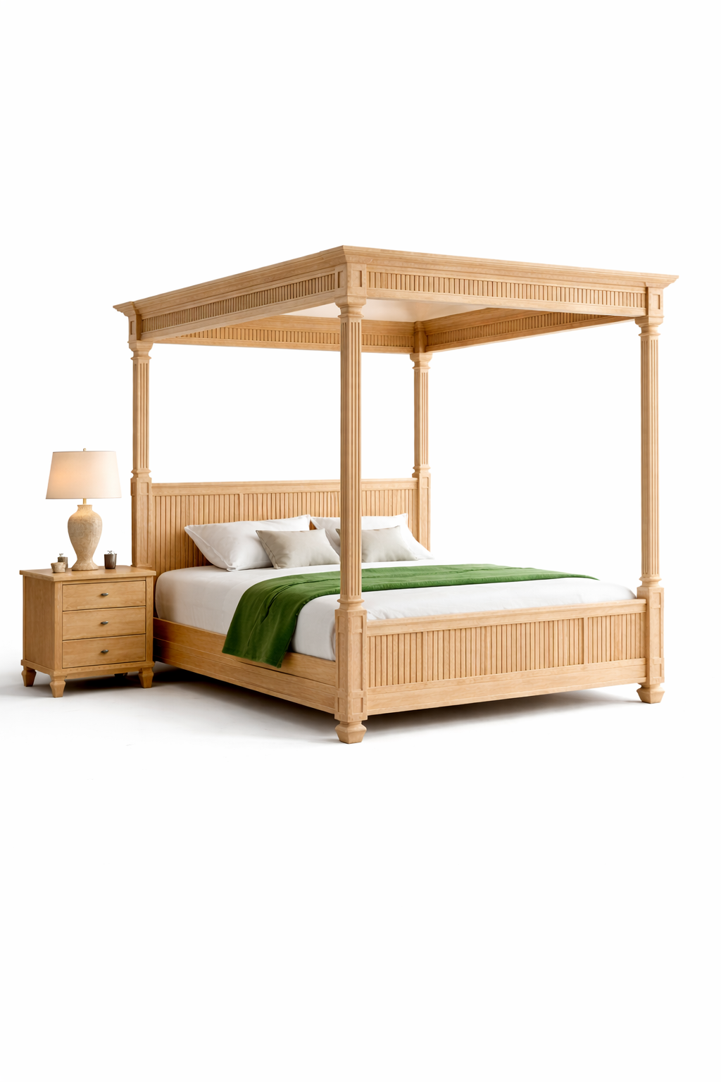 🌊 The Riviera Oak Wood Grand Canopy Bed