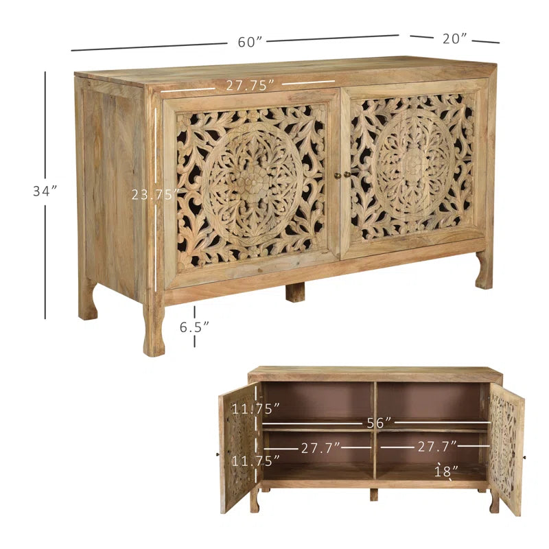 Antique Carving Solid Mango Wood Side Board