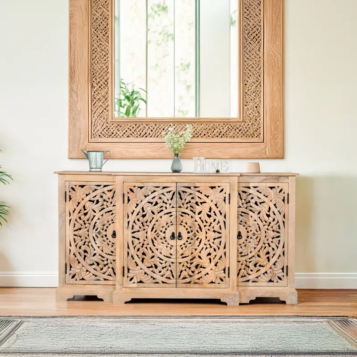 Natural Carving Solid Mango Wood Sideboard