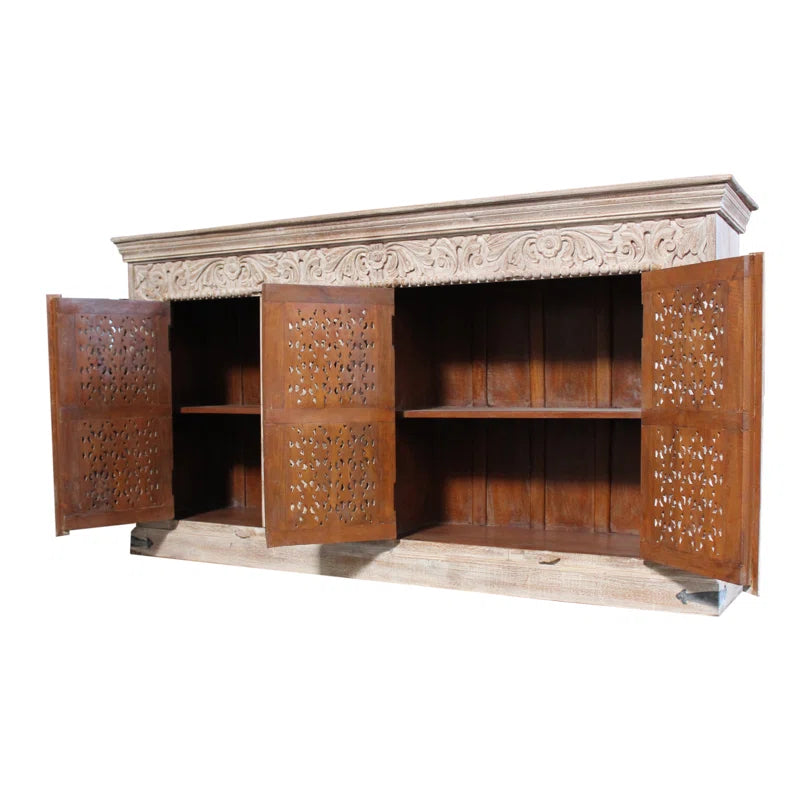 Solid Mango Wood Cnc Work Side Board Cabinet