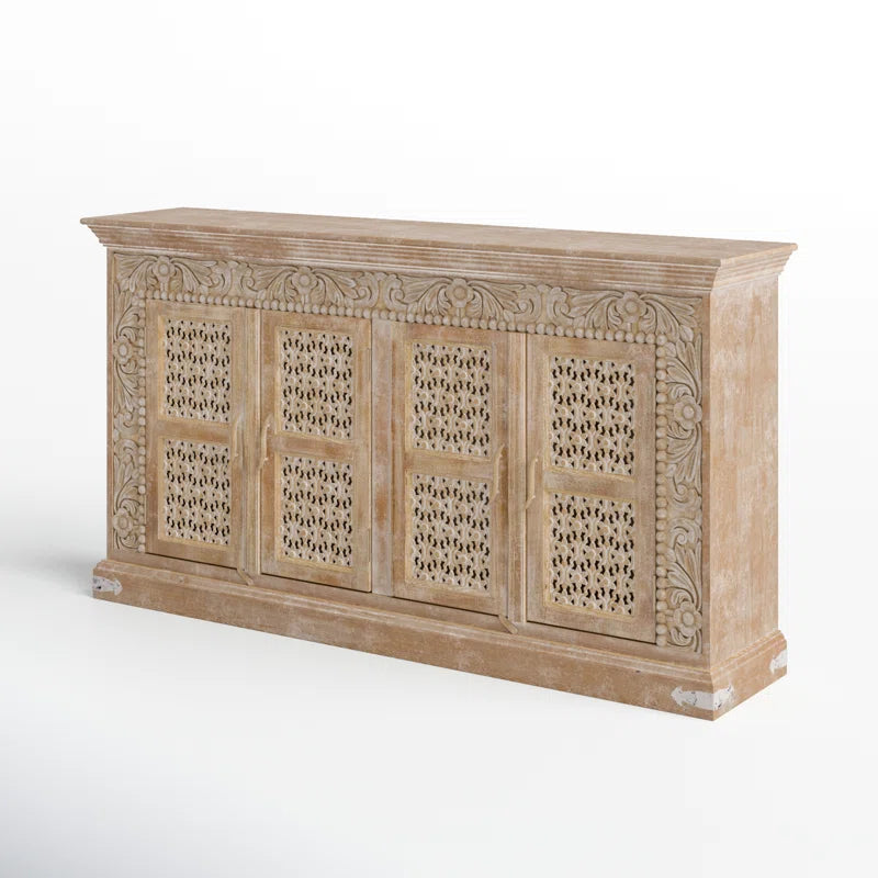 Solid Mango Wood Cnc Work Side Board Cabinet