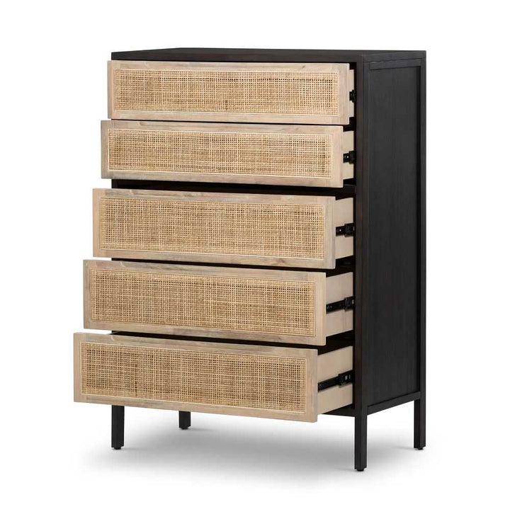 Black Diego Rattan 5-Drawer Dresser