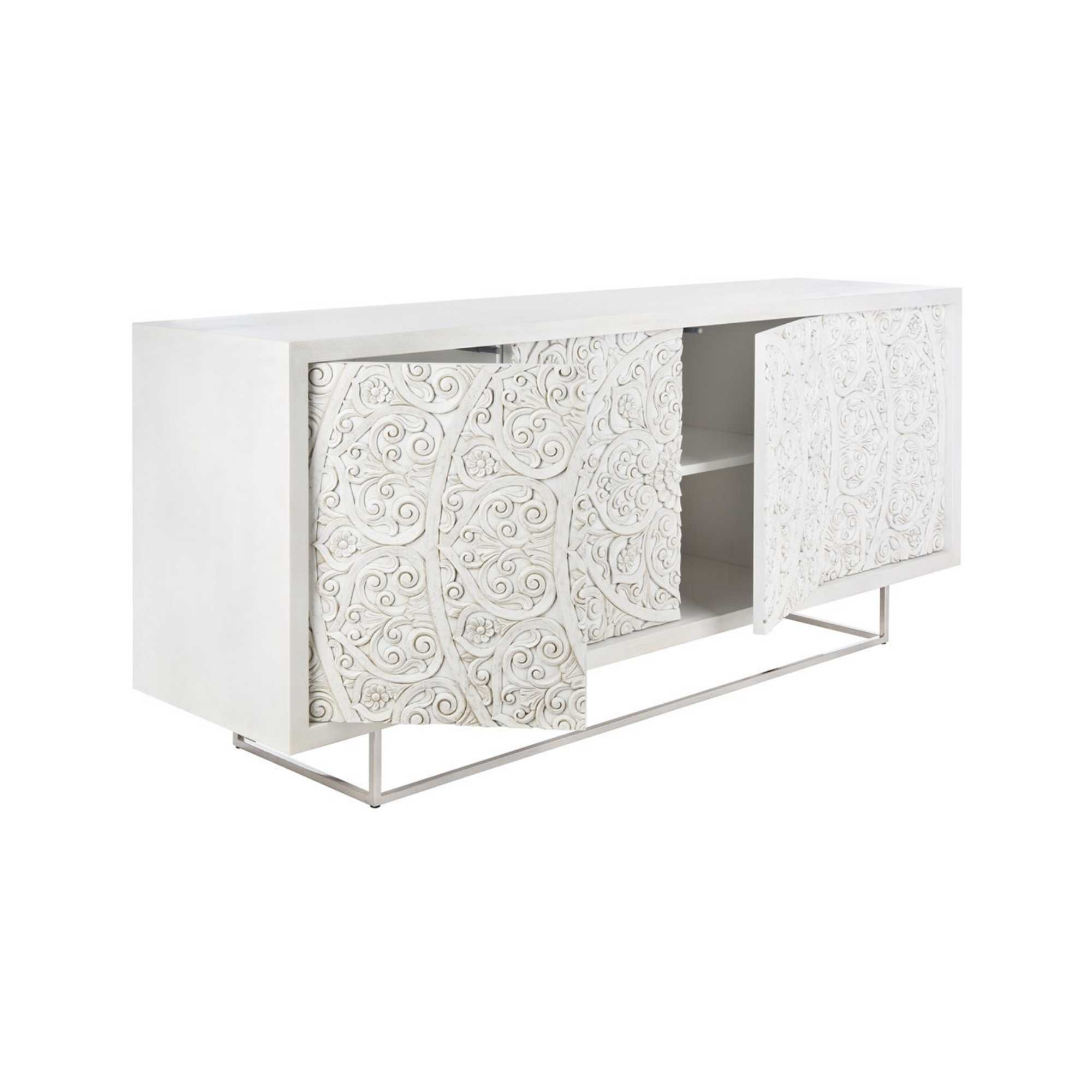 White Hand Carved Sideboard