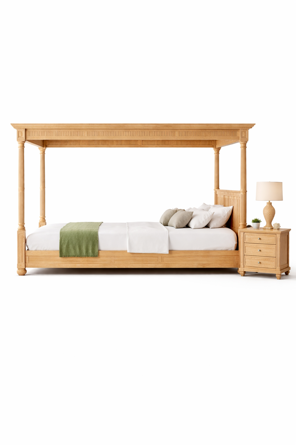 🌊 The Riviera Oak Wood Grand Canopy Bed