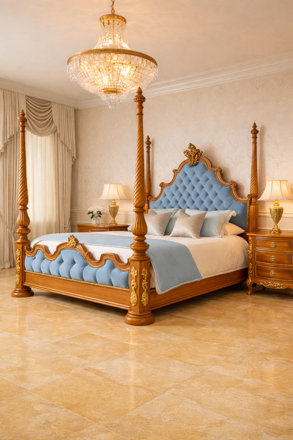 👑 The Maharaja Rajvilas Imperial Canopy Bed Teak Wood