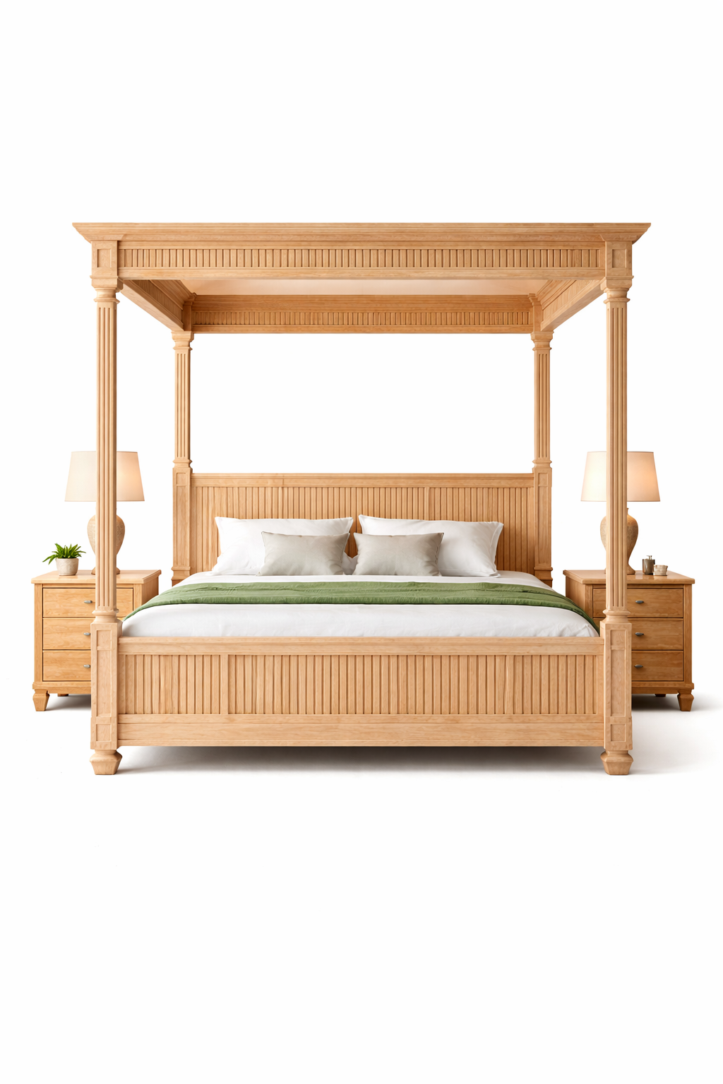 🌊 The Riviera Oak Wood Grand Canopy Bed