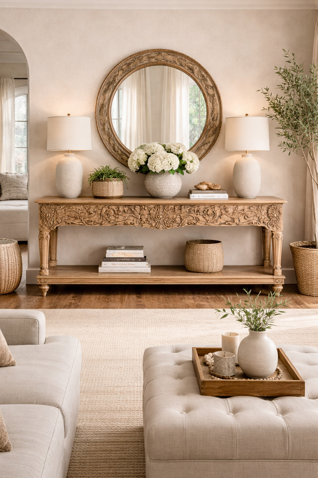 Royal Heritage Hand-Carved Wooden Console Table