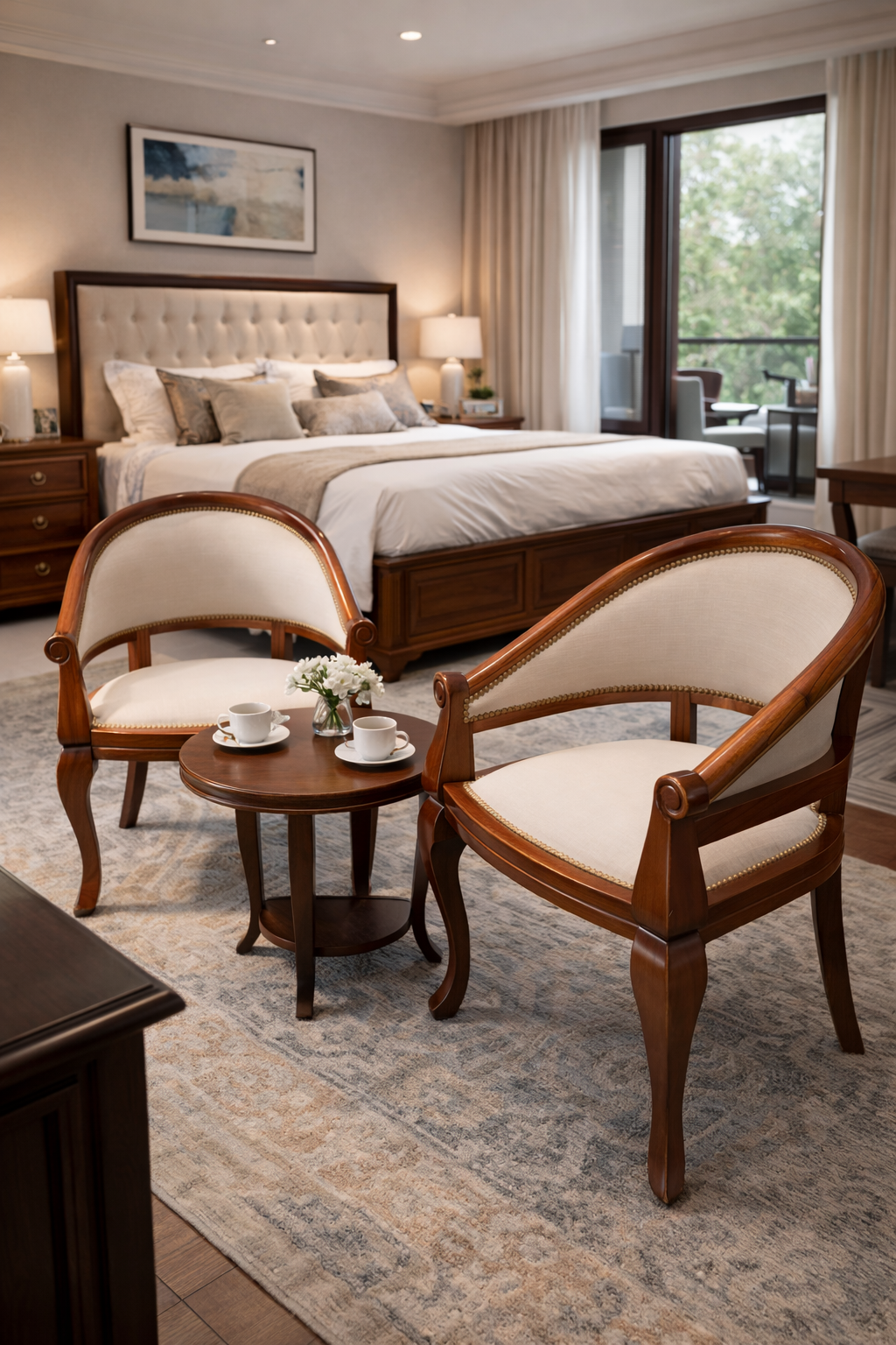 Royal Crescent Suite Room Chair Teak Wood Upholsterd Chair