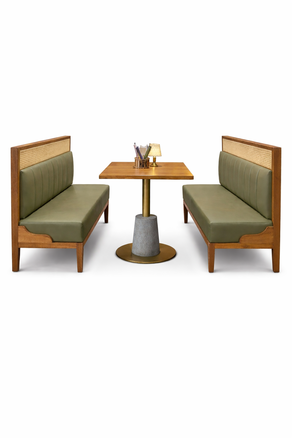 Wooden Fream With Cane Back Restaurant Booth Sofa Set