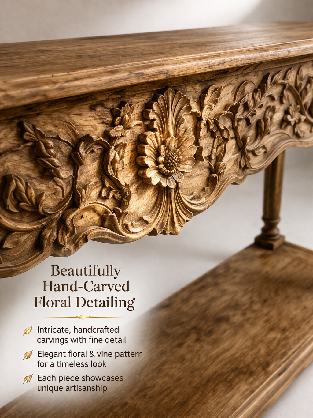 Royal Heritage Hand-Carved Wooden Console Table