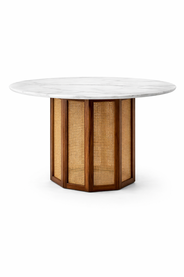 Luxe Cane Base Marble Top Dining Table