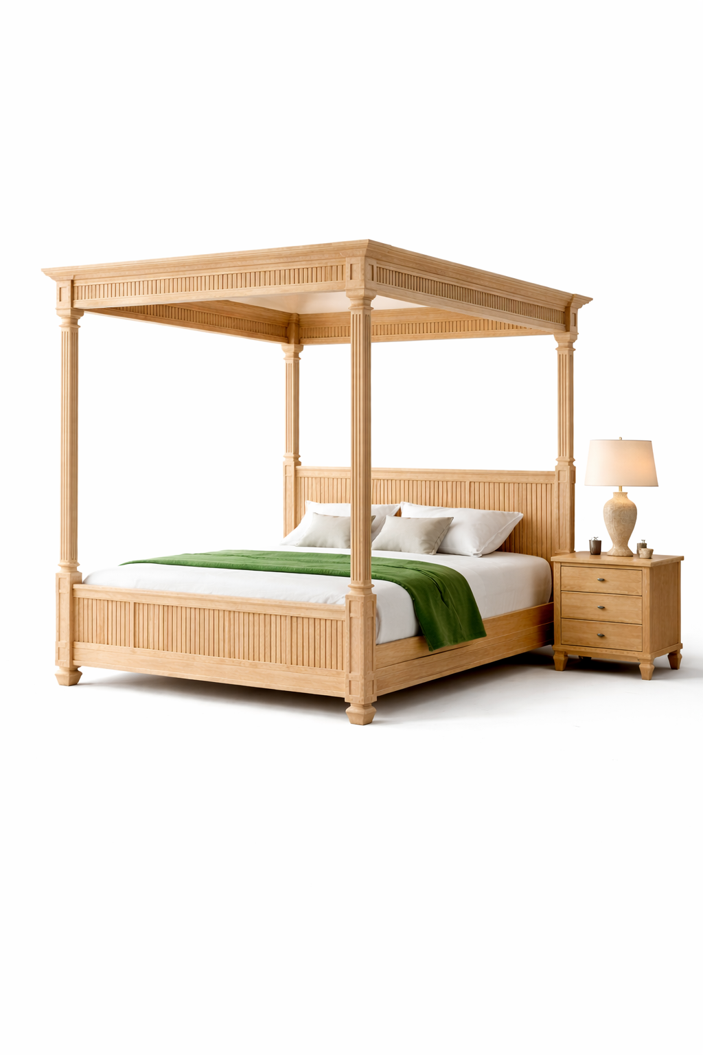🌊 The Riviera Oak Wood Grand Canopy Bed