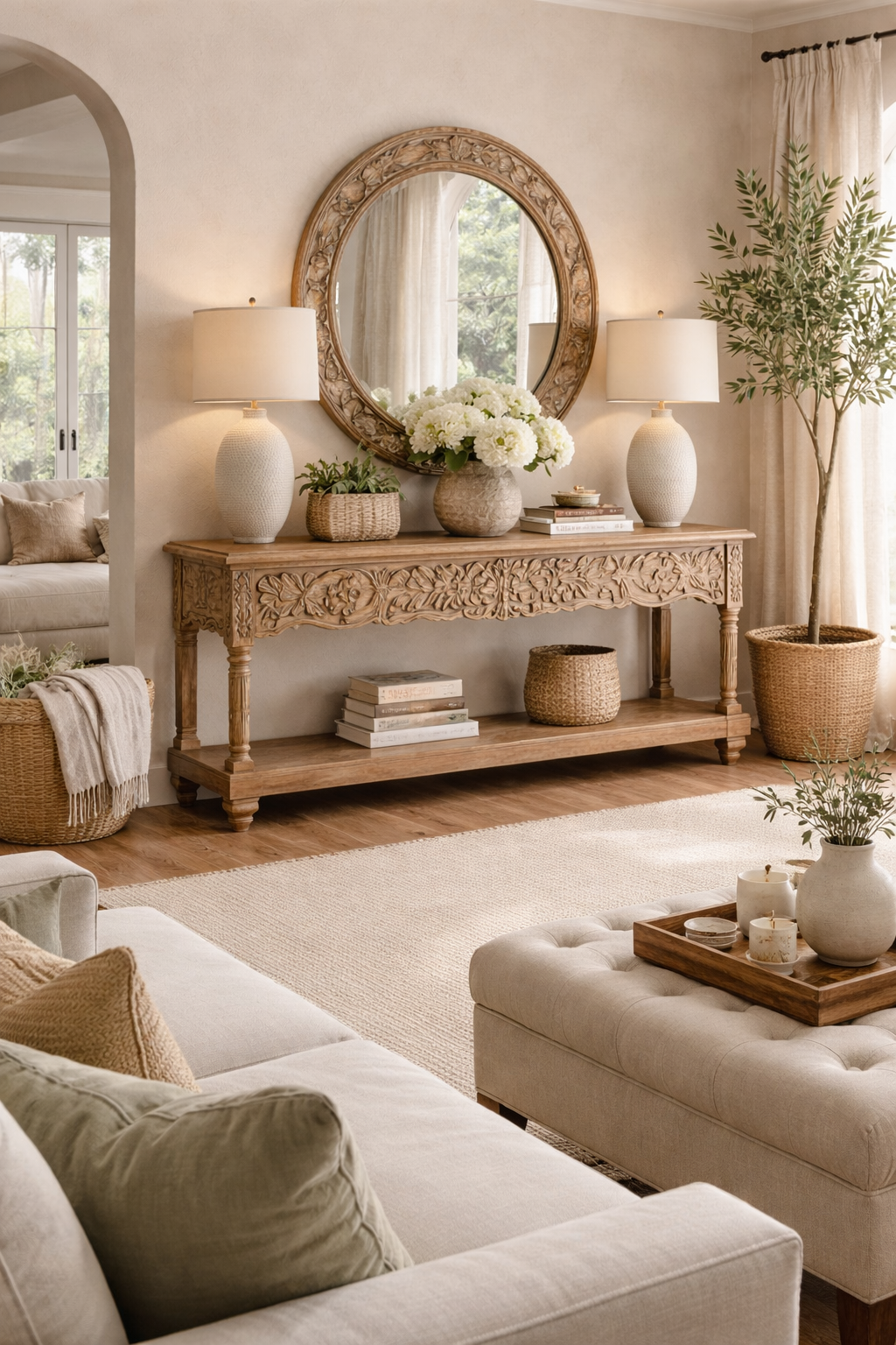 Royal Heritage Hand-Carved Wooden Console Table