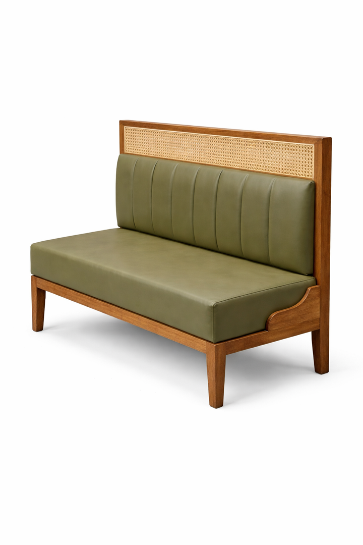 Wooden Fream With Cane Back Restaurant Booth Sofa Set